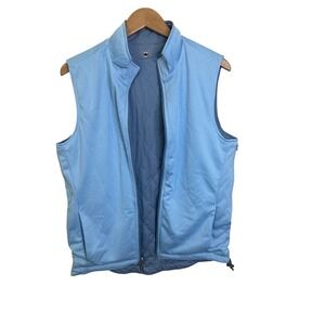 Mens Reversible Quilted Fleece Vest Light Blue Full Zip Sleeveless Jacket